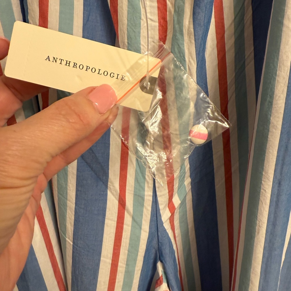 Anthropologie Pink & Blue Striped Wide-Leg Jumpsuit - Picture 5 of 8